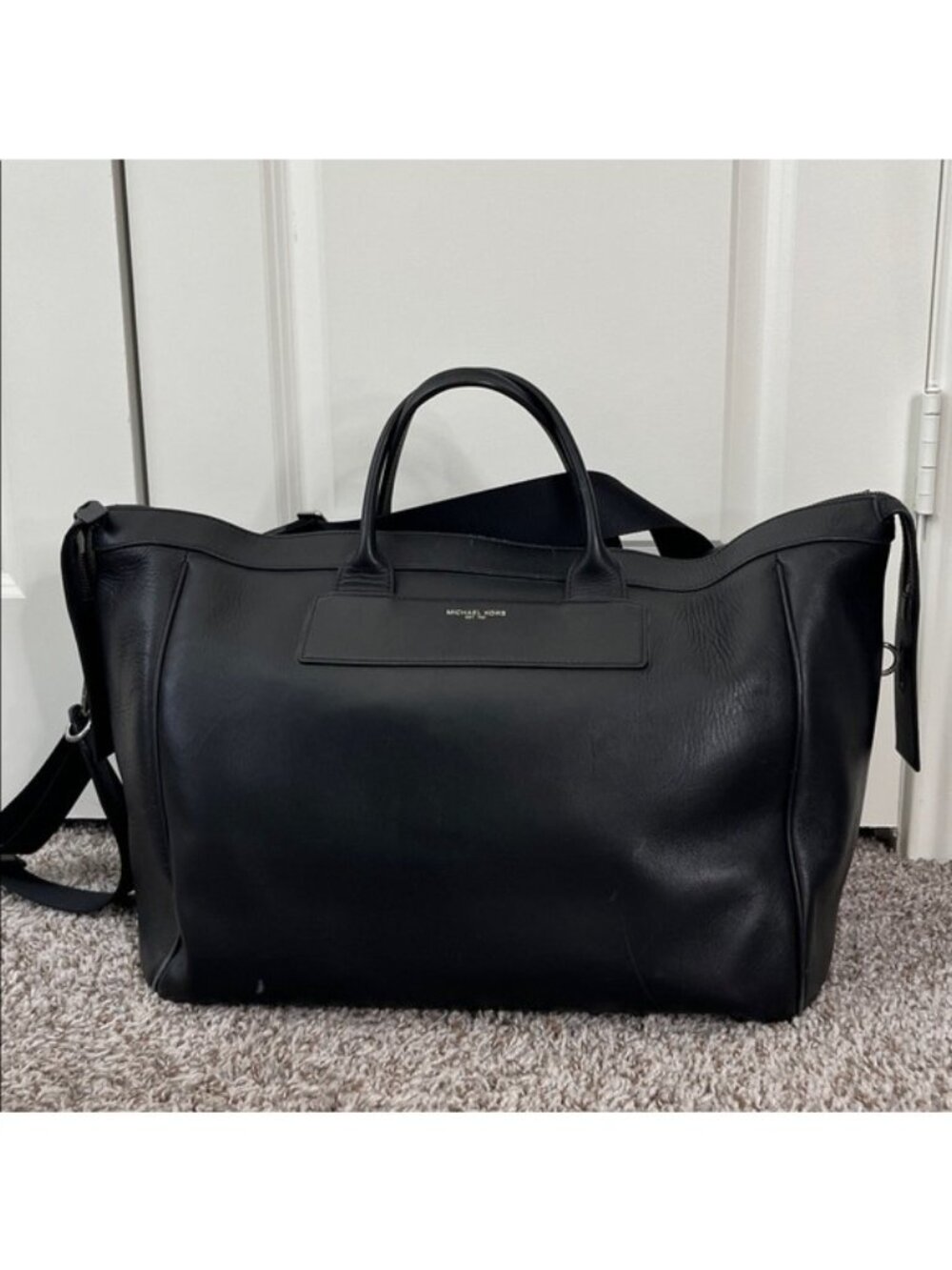 Michael Kors Mens Henry Leather Duffle Bag Weekender Travel Overnight Bag - Picture 3 of 11